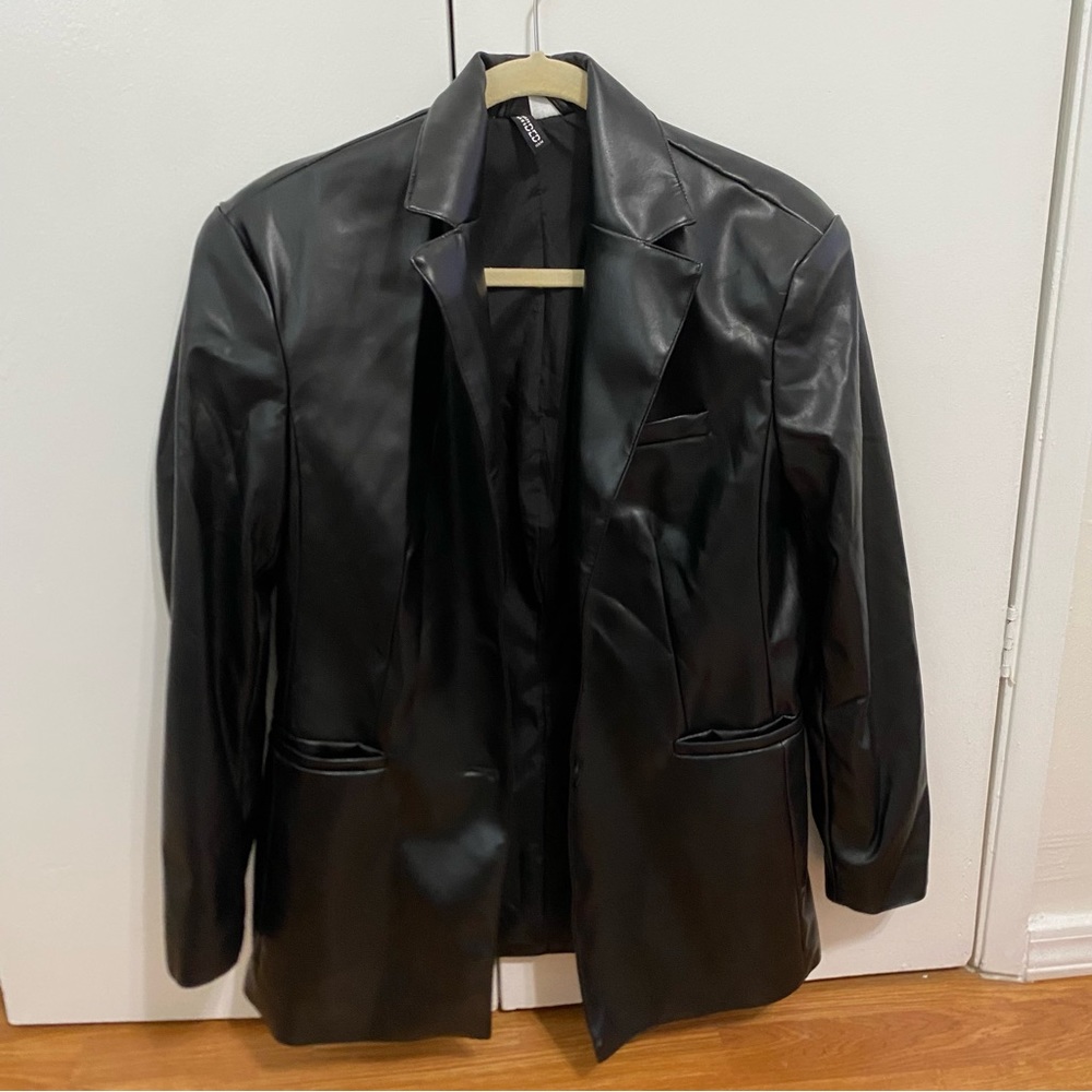 H&M Oversized Black Leather Coat
